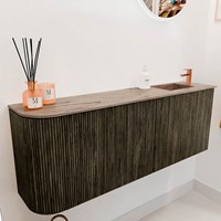 JOYA-DLUX 111,6cm mobile lavabo colore curva sinistra Shadow. Lavabo FAYE posizione Destra 1 foro per rubinetto colore Arena.-3