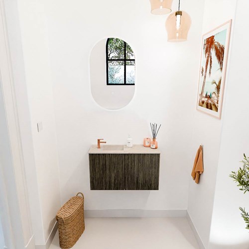 JOYA-DLUX 70cm cloakroom vanity set color Shadow. Vanity top FAYE position Left 1 tab hole color Frappe.-2