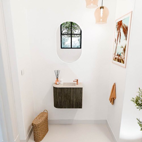 JOYA-DLUX 51,6cm mobile lavabo colore curva sinistra Shadow. Lavabo FAYE posizione Destra 1 foro per rubinetto colore Frappe.-2