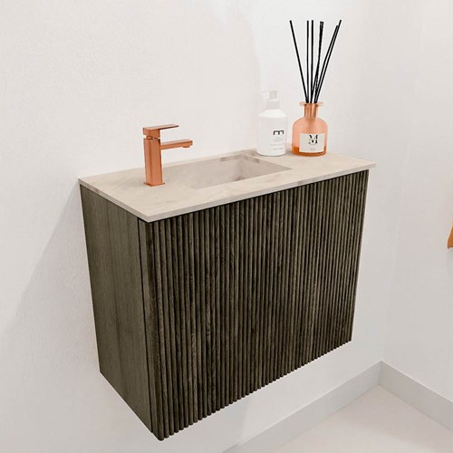 JOYA-DLUX 50cm meuble lave-main couleur Shadow. Lavabo FAYE position Gauche 1 trou pour robinetter couleur Frappe.-3
