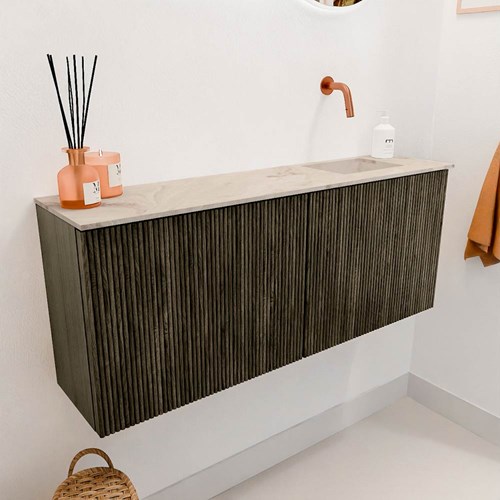 JOYA-DLUX 100cm toiletmeubel kleur Shadow. Wastafel FAYE positie Rechts Zonder kraangat kleur Frappe.-3