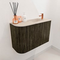 JOYA-DLUX 61,6cm toiletmeubel ronding links kleur Shadow. Wastafel FAYE positie Rechts 1 kraangat kleur Frappe.-3