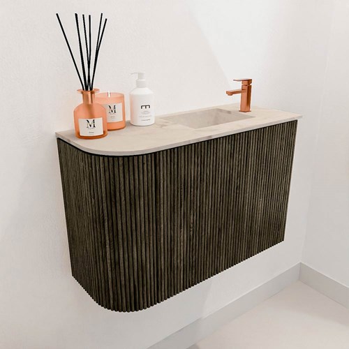 JOYA-DLUX 61,6cm toiletmeubel ronding links kleur Shadow. Wastafel FAYE positie Rechts 1 kraangat kleur Frappe.-3