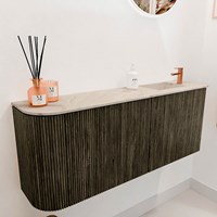 JOYA-DLUX 101,6cm meuble lave-main courbe gauche couleur Shadow. Lavabo FAYE position Droite 1 trou pour robinetter couleur Frappe.-3