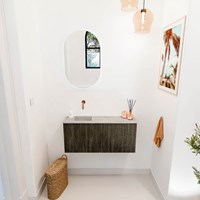 JOYA-DLUX 90cm toiletmeubel kleur Shadow. Wastafel FAYE positie Links Zonder kraangat kleur Glace.-2
