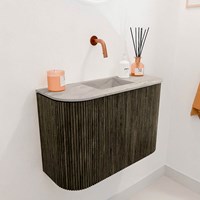 JOYA-DLUX 63,2cm toiletmeubel ronding links + rechts kleur Shadow. Wastafel FAYE positie Midden Zonder kraangat kleur Glace.-3