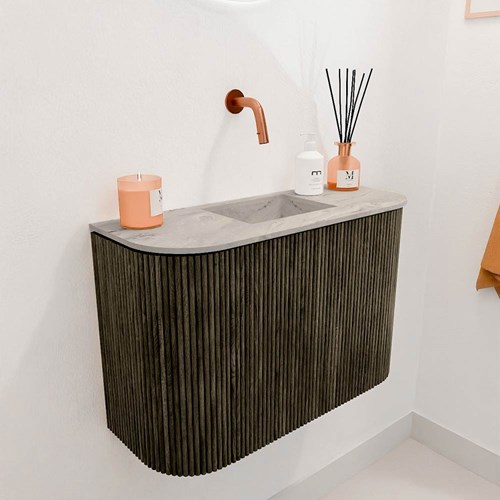 JOYA-DLUX 63,2cm toiletmeubel ronding links + rechts kleur Shadow. Wastafel FAYE positie Midden Zonder kraangat kleur Glace.-3