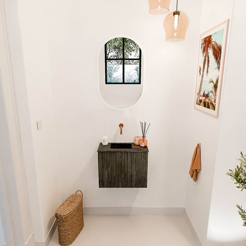 JOYA-DLUX 50cm mueble fondo reducido color Shadow. Lavabo FAYE posición Izquierda sin orificio color Lava.-2