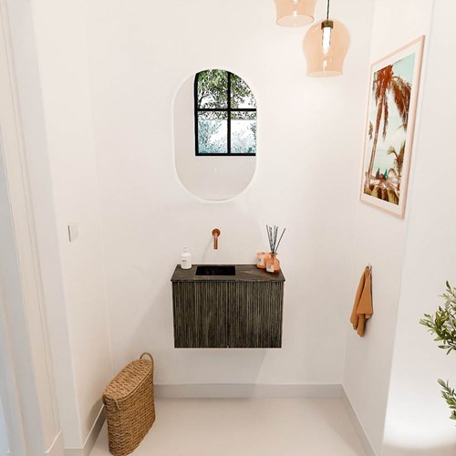 JOYA-DLUX 60cm mueble fondo reducido color Shadow. Lavabo FAYE posición Izquierda sin orificio color Lava.-2