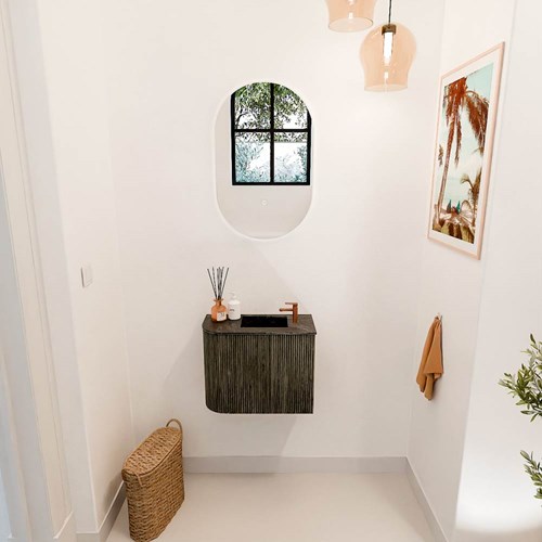 JOYA-DLUX 51,6cm mueble fondo reducido curva izquierda color Shadow. Lavabo FAYE posición Derecho 1 orificio color Lava.-2