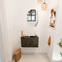 JOYA-DLUX 71,6cm meuble lave-main courbe gauche couleur Shadow. Lavabo FAYE position Droite 1 trou pour robinetter couleur Lava.-2