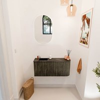 JOYA-DLUX 91,6cm mueble fondo reducido curva derecha color Shadow. Lavabo FAYE posición Izquierda 1 orificio color Lava.-2