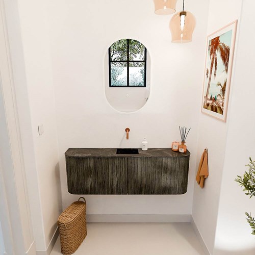 JOYA-DLUX 123,2cm toiletmeubel ronding links + rechts kleur Shadow. Wastafel FAYE positie Midden Zonder kraangat kleur Lava.-2