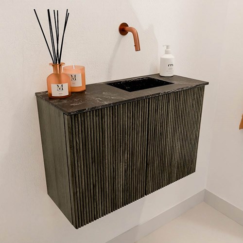 JOYA-DLUX 60cm mobile lavabo colore Shadow. Lavabo FAYE posizione Destra senza foro per il rubinetto colore Lava.-3