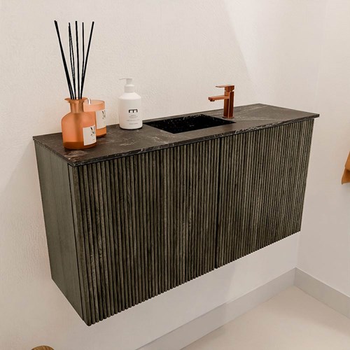 JOYA-DLUX 80cm meuble lave-main couleur Shadow. Lavabo FAYE position Centrée 1 trou pour robinetter couleur Lava.-3