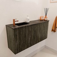 JOYA-DLUX 91,6cm mueble fondo reducido curva derecha color Shadow. Lavabo FAYE posición Izquierda 1 orificio color Lava.-3