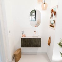 JOYA-DLUX 80cm mueble fondo reducido color Shadow. Lavabo FAYE posición Derecho sin orificio color Meli.-2