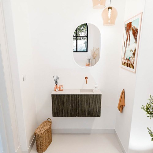 JOYA-DLUX 80cm mueble fondo reducido color Shadow. Lavabo FAYE posición Derecho sin orificio color Meli.-2