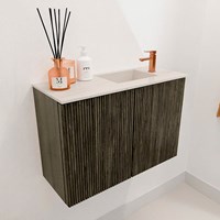 JOYA-DLUX 60cm mueble fondo reducido color Shadow. Lavabo FAYE posición Derecho 1 orificio color Meli.-3