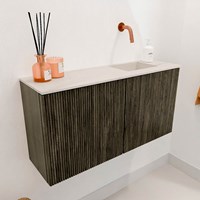JOYA-DLUX 80cm mueble fondo reducido color Shadow. Lavabo FAYE posición Derecho sin orificio color Meli.-3
