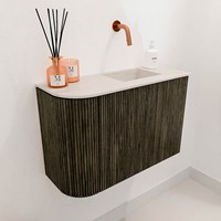 JOYA-DLUX 61,6cm meuble lave-main courbe gauche couleur Shadow. Lavabo FAYE position Droite sans trou pour robinet couleur Meli.-3