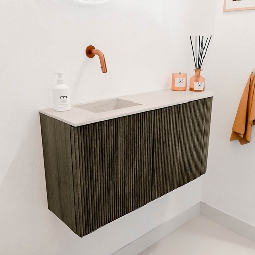 JOYA-DLUX 81,6cm toiletmeubel ronding rechts kleur Shadow. Wastafel FAYE positie Links Zonder kraangat kleur Meli.-3