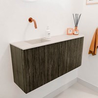 JOYA-DLUX 91,6cm WC-möbel kurve rechts farbe Shadow. Einbauwaschbecken FAYE position Links kein hahnloch farbe Meli.-3