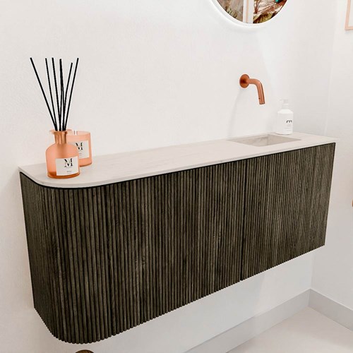 JOYA-DLUX 101,6cm mueble fondo reducido curva izquierda color Shadow. Lavabo FAYE posición Derecho sin orificio color Meli.-3