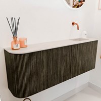 JOYA-DLUX 111,6cm toiletmeubel ronding links kleur Shadow. Wastafel FAYE positie Rechts Zonder kraangat kleur Meli.-3