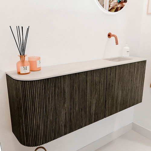 JOYA-DLUX 111,6cm toiletmeubel ronding links kleur Shadow. Wastafel FAYE positie Rechts Zonder kraangat kleur Meli.-3