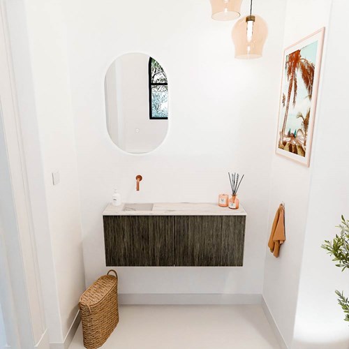 JOYA-DLUX 100cm toiletmeubel kleur Shadow. Wastafel FAYE positie Links Zonder kraangat kleur Nata.-2
