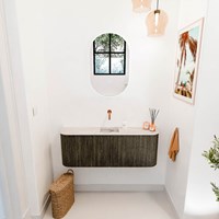 JOYA-DLUX 113,2cm meuble lave-main courbe gauche + droite couleur Shadow. Lavabo FAYE position Centrée sans trou pour robinet couleur Nata.-2