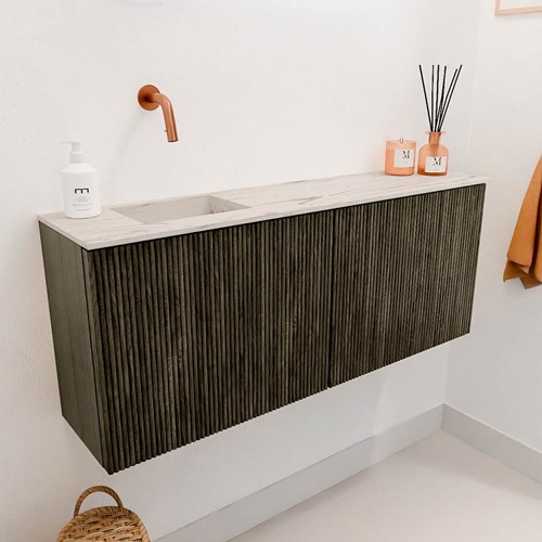 JOYA-DLUX 100cm toiletmeubel kleur Shadow. Wastafel FAYE positie Links Zonder kraangat kleur Nata.-3