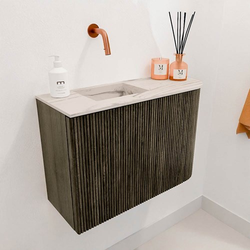 JOYA-DLUX 61,6cm toiletmeubel ronding rechts kleur Shadow. Wastafel FAYE positie Links Zonder kraangat kleur Nata.-3