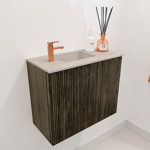 JOYA-DLUX 50cm meuble lave-main couleur Shadow. Lavabo FAYE position Gauche 1 trou pour robinetter couleur Opalo.-3