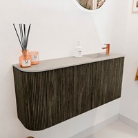 JOYA-DLUX 91,6cm mueble fondo reducido curva izquierda color Shadow. Lavabo FAYE posición Derecho 1 orificio color Opalo.-3