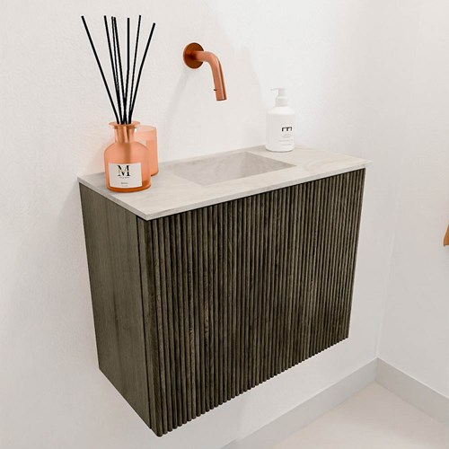 JOYA-DLUX 50cm mueble fondo reducido color Shadow. Lavabo FAYE posición Centro sin orificio color Ostra.-3