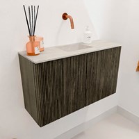 JOYA-DLUX 70cm meuble lave-main couleur Shadow. Lavabo FAYE position Centrée sans trou pour robinet couleur Ostra.-3
