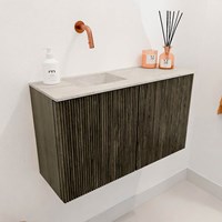 JOYA-DLUX 70cm mobile lavabo colore Shadow. Lavabo FAYE posizione Sinistra senza foro per il rubinetto colore Ostra.-3