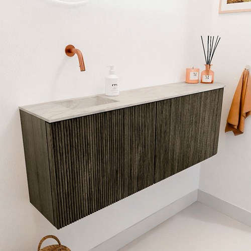 JOYA-DLUX 111,6cm toiletmeubel ronding rechts kleur Shadow. Wastafel FAYE positie Links Zonder kraangat kleur Ostra.-3