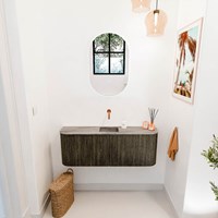 JOYA-DLUX 113,2cm toiletmeubel ronding links + rechts kleur Shadow. Wastafel FAYE positie Midden Zonder kraangat kleur Oza.-2