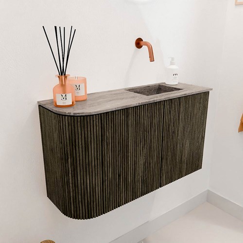 JOYA-DLUX 71,6cm cloakroom vanity set curve left color Shadow. Vanity top FAYE position Right without tab hole color Oza.-3