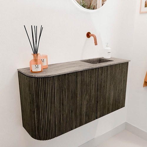 JOYA-DLUX 81,6cm mobile lavabo colore curva sinistra Shadow. Lavabo FAYE posizione Destra senza foro per il rubinetto colore Oza.-3