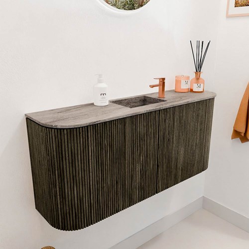 JOYA-DLUX 93,2cm toiletmeubel ronding links + rechts kleur Shadow. Wastafel FAYE positie Midden 1 kraangat kleur Oza.-3