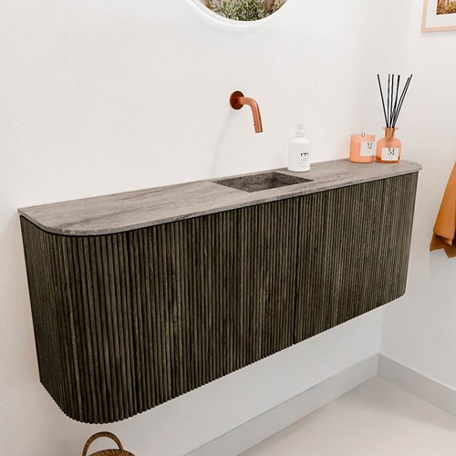 JOYA-DLUX 113,2cm toiletmeubel ronding links + rechts kleur Shadow. Wastafel FAYE positie Midden Zonder kraangat kleur Oza.-3