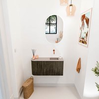JOYA-DLUX 81,6cm toiletmeubel ronding links kleur Shadow. Wastafel FAYE positie Rechts Zonder kraangat kleur Saba.-2