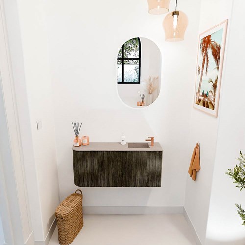 JOYA-DLUX 91,6cm meuble lave-main courbe gauche couleur Shadow. Lavabo FAYE position Droite 1 trou pour robinetter couleur Saba.-2
