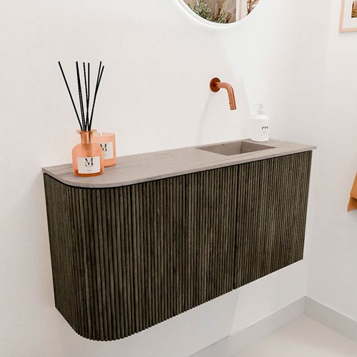 JOYA-DLUX 81,6cm toiletmeubel ronding links kleur Shadow. Wastafel FAYE positie Rechts Zonder kraangat kleur Saba.-3