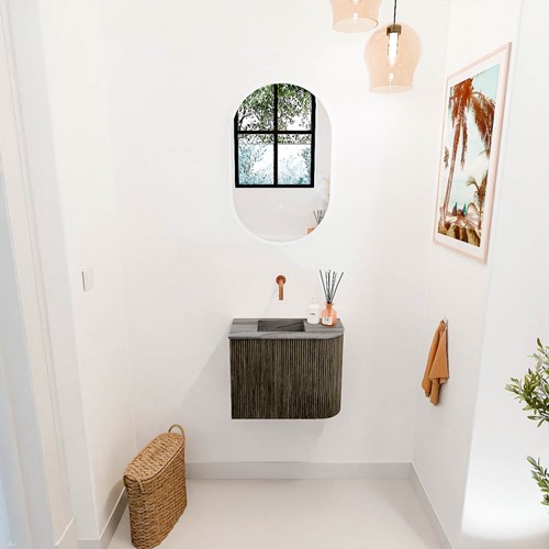 JOYA-DLUX 51,6cm toiletmeubel ronding rechts kleur Shadow. Wastafel FAYE positie Links Zonder kraangat kleur Sombra.-2