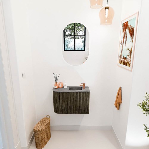 JOYA-DLUX 61,6cm mueble fondo reducido curva izquierda color Shadow. Lavabo FAYE posición Derecho 1 orificio color Sombra.-2